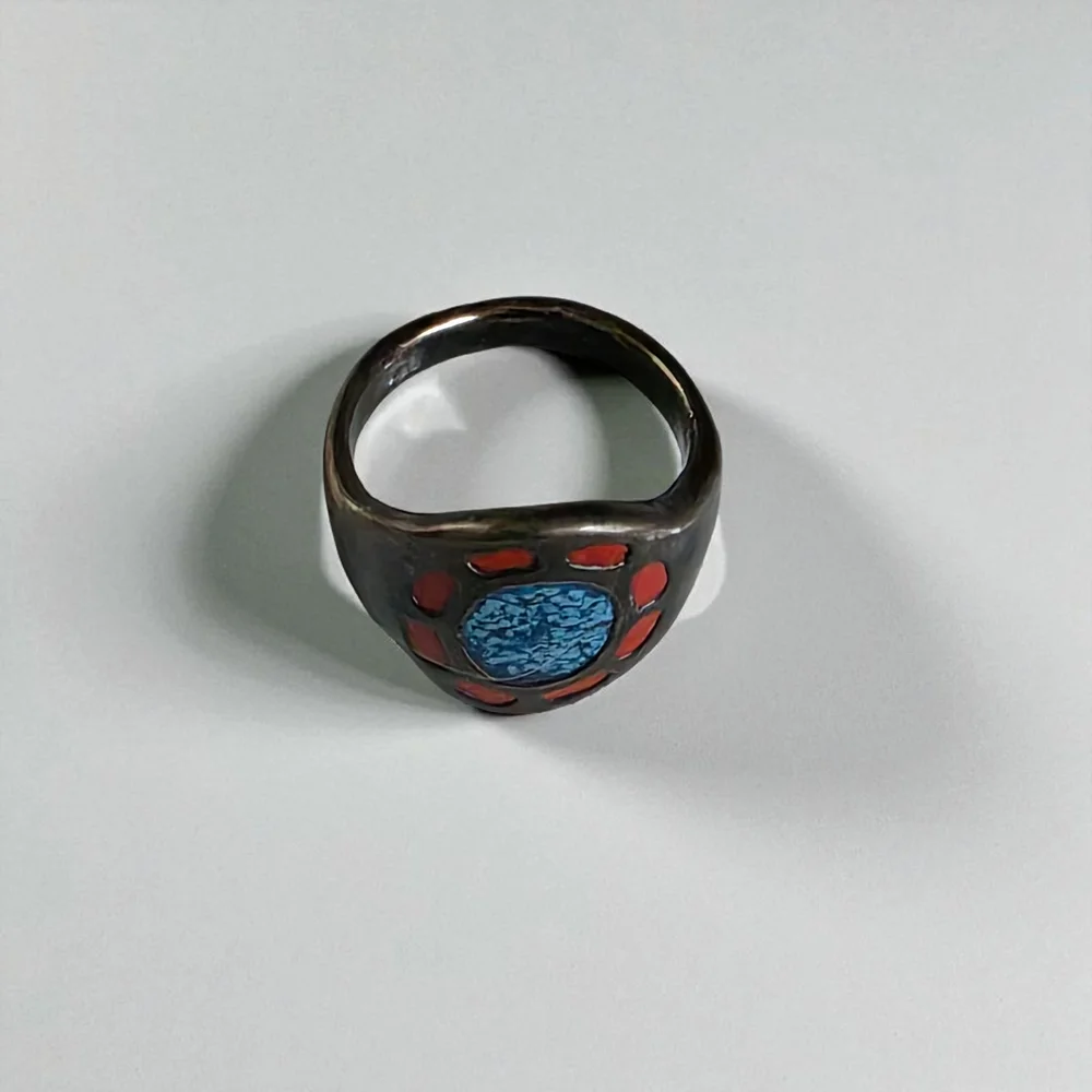 Black Ring with Blue and Red Accents